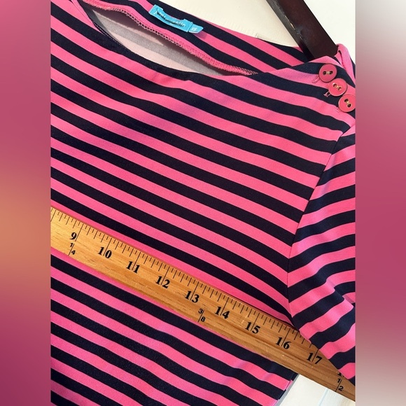 J. McLaughlin XS Pink Navy Striped Wavesong Catalina Cloth Nautical Boat Neck - Picture 5 of 8